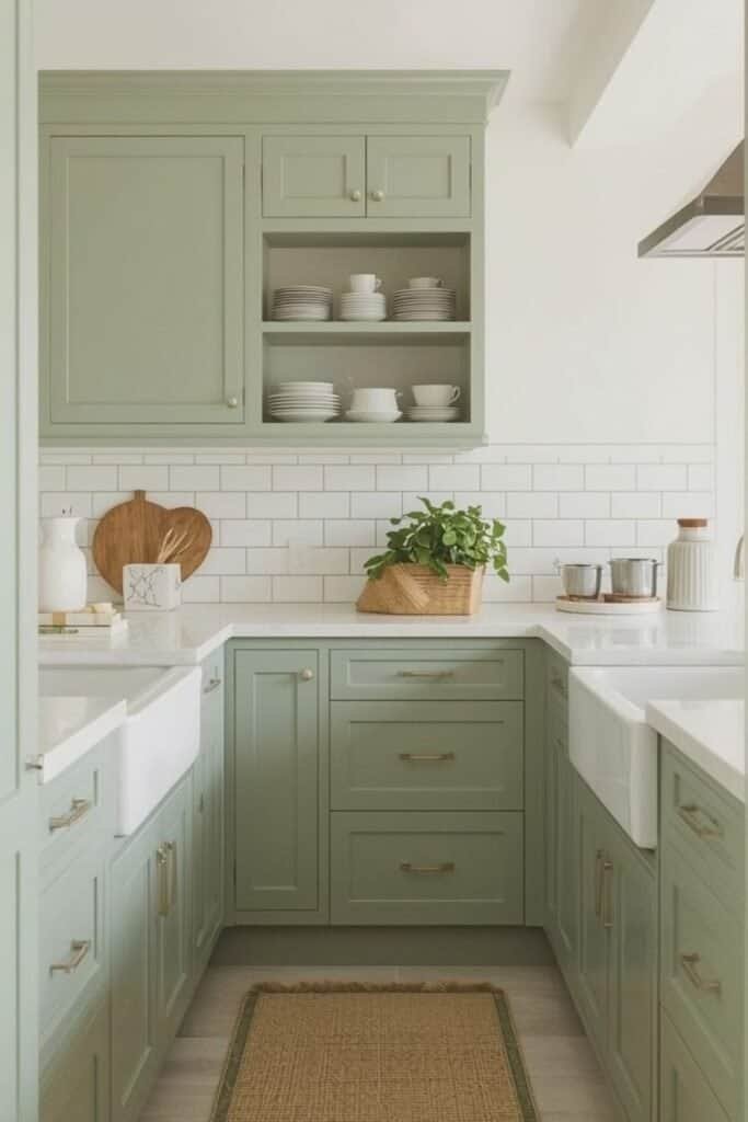 pastel green kitchen cabinets