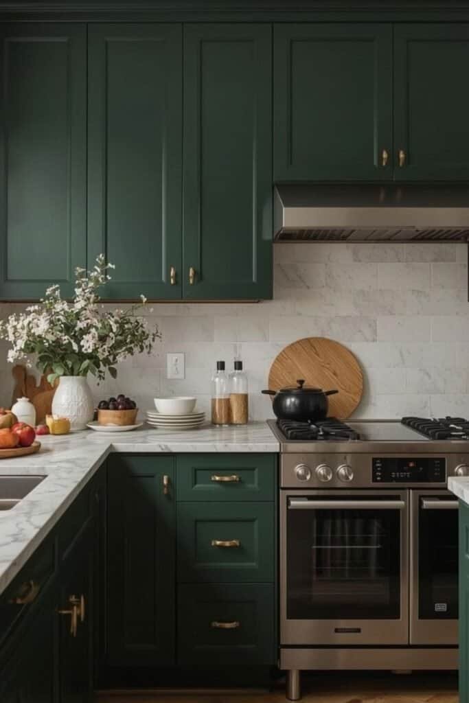 Dark green kitchen cabinets