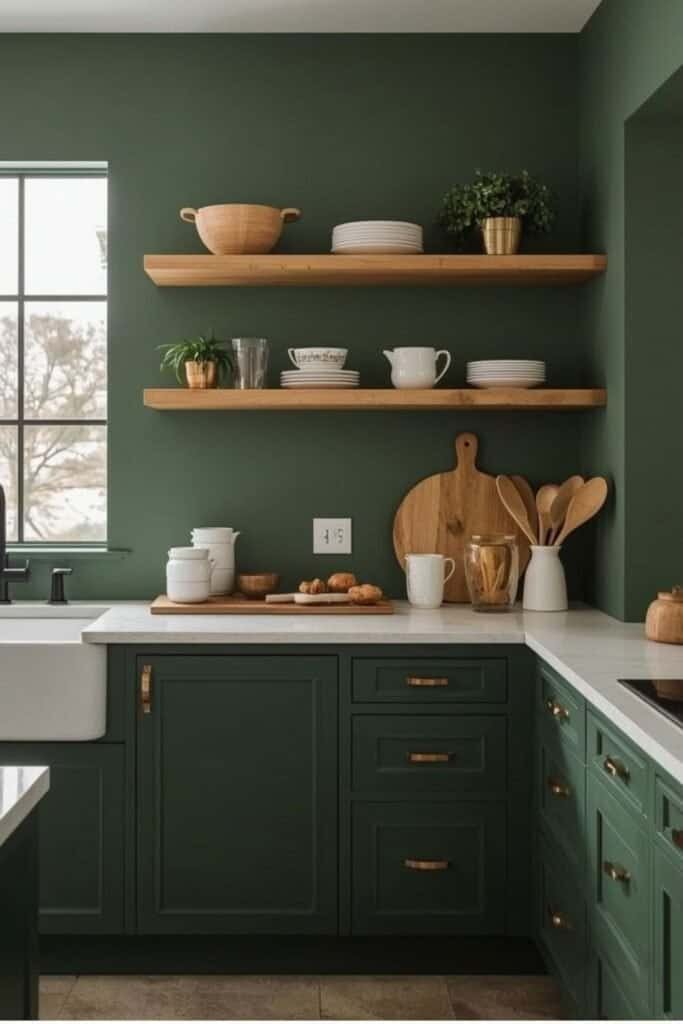dark green kitchen cabinets