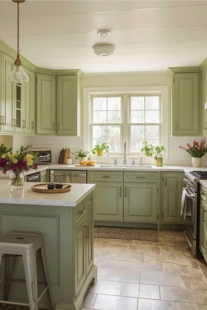 green kitchen cabinets